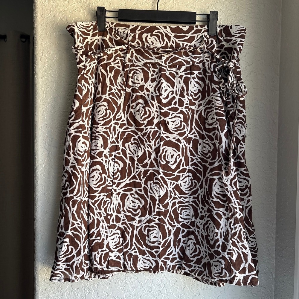Apt. 9 Y2K Floral Rose Women 14 Skirt Brown White Cotton Knee Length Tie Waist